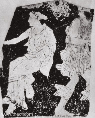 Perseus & Graeae | Attic red figure vase painting
