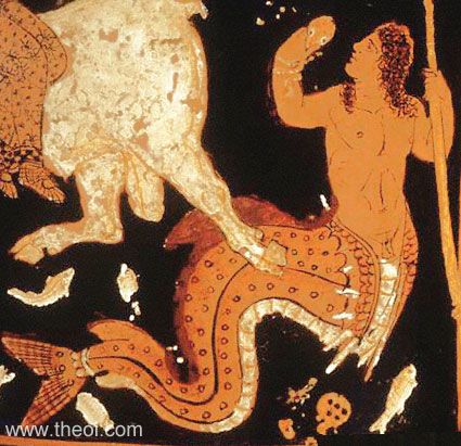 Triton | Paestan red figure vase painting