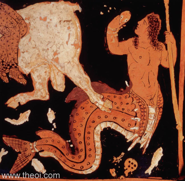 Triton the sea-god | Paestan red-figure krater C4th B.C. | The J. Paul Getty Museum, Malibu