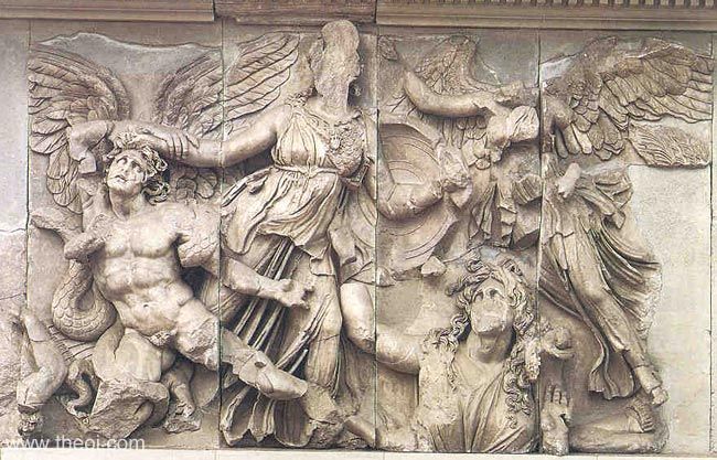Athena and the giant Enceladus | Greek marble relief from Pergamon | Pergamonmuseum, Berlin