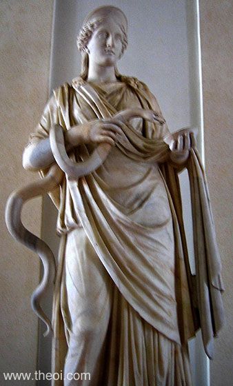 Ancient Statue Health Hygeia Greek Goddess  Sculpture On A Marble Stand 