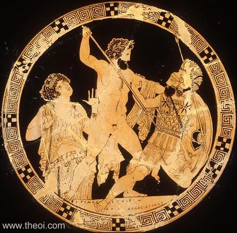 Poseidon and the giant Polybotes | Athenian red-figure kylix C5th B.C. | Antikensammlung Berlin