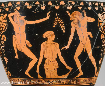 Gaea and dancing Panes | Athenian red-figure skyphos C5th B.C. | Museum of Fine Arts, Boston