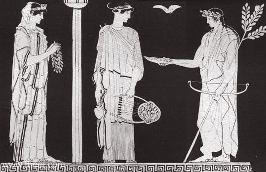 Leto, Artemis & Apollo | Attic red figure vase painting