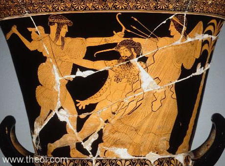 Apollo, Tityus & Leto | Attic red figure vase painting