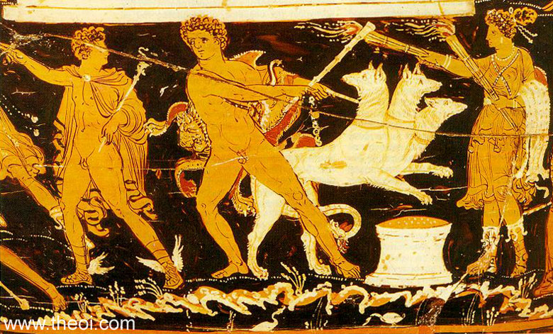 Heracles & Cerberus | Apulian red figure vase painting