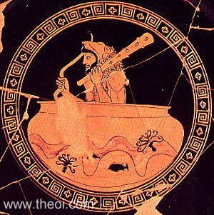 Heracles in the cauldron-boat of Helius | Athenian red-figure pelike C4th B.C. | State Hermitage Museum, Saint Petersburg
