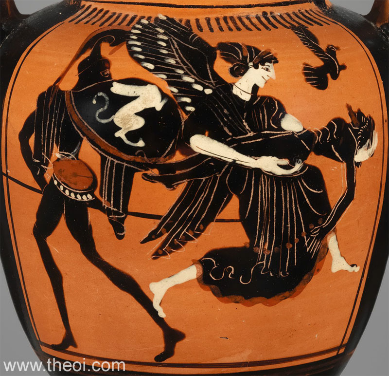 Eos & Body of Memnon | Attic black figure vase painting