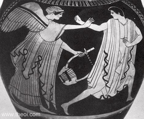 Eos & Tithonus | Attic red figure vase painting