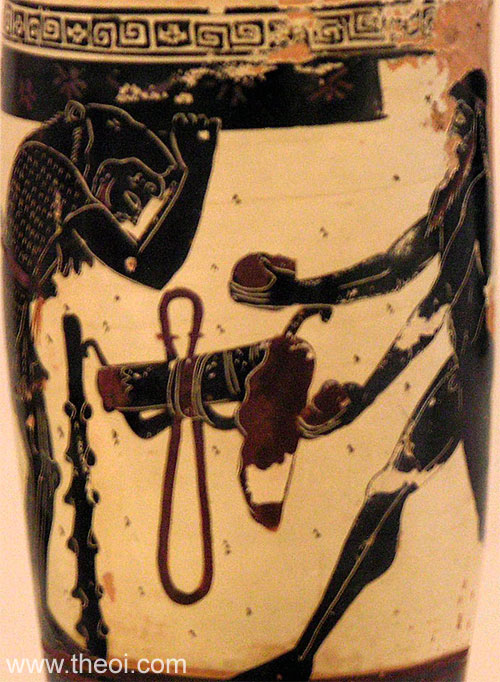 Atlas, Heracles and the golden apples | Athenian black-figure lekythos C6th B.C. | National Archaeological Museum, Athens