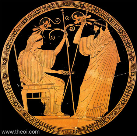 Hera and Prometheus | Athenian red-figure bell krater C5th B.C. | Cabinet des Medailles, Paris