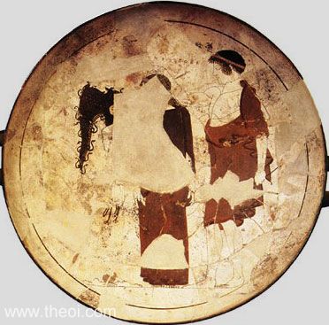 Athena, creation of Pandora, and Hephaestus | Athenian red-figure kylix C5th B.C. | British Museum, London