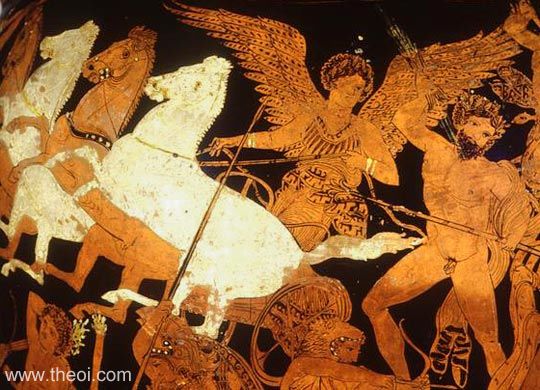 Nike & Chariot of Zeus | Attic red figure vase painting