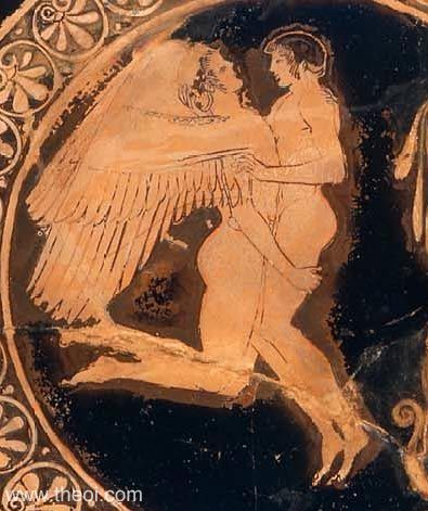 Zephyrus & Hyacinthus | Attic red figure vase painting