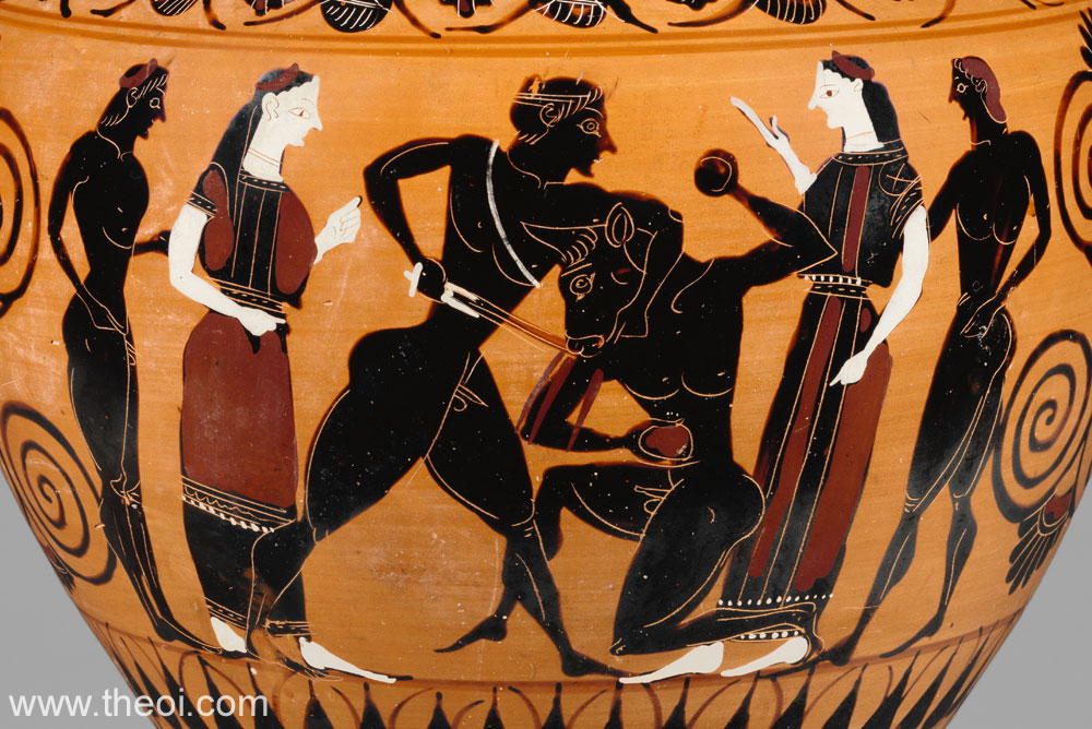 Theseus & Minotaur | Attic black figure vase painting