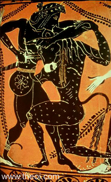 Theseus & Minotaur | Attic black figure vase painting