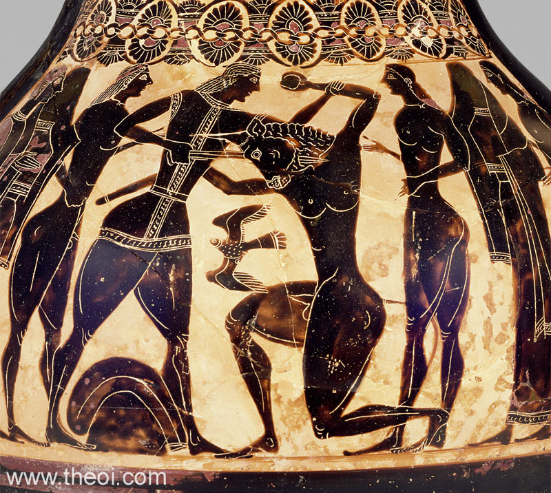 Theseus & Minotaur | Attic black figure vase painting