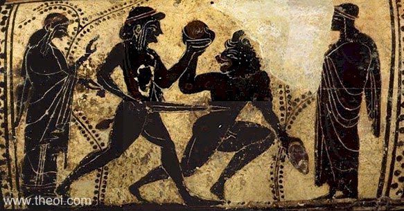 Theseus & Minotaur | Attic black figure vase painting