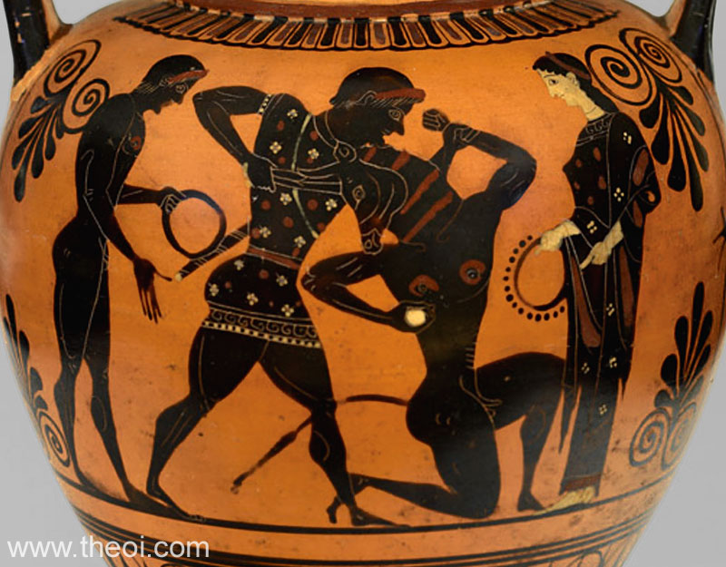 Theseus & Minotaur | Attic black figure vase painting