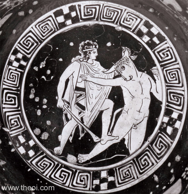 Theseus & Minotaur | Attic red figure vase painting