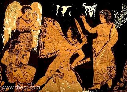 Orestes, Apollo and the Erinyes at Delphi | Lucanian red-figure nestoris C4th B.C. | Harvard Art Museums, Cambridge