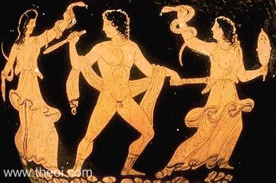 Orestes and the Erinyes | Lucanian red-figure nestoris C4th B.C. | Naples National Archaeological Museum