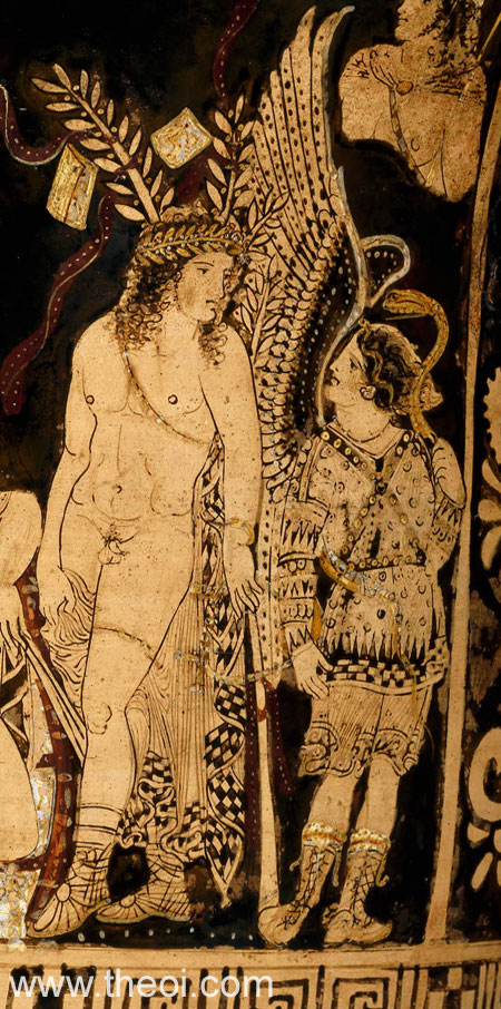 Apollo and Erinys | Paestan red figure vase painting