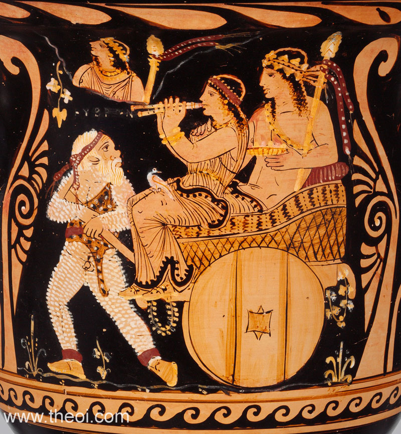Silenus, Dionysus & Maenad | Paestan red figure vase painting