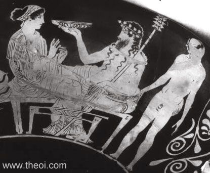 Ariadne, Dionysus & Comus | Attic red figure vase painting