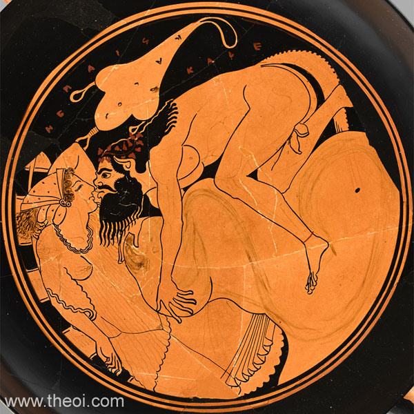Satyr and sleeping nymph | Athenian red-figure kylix C5th B.C. | The J. Paul Getty Museum, Malibu