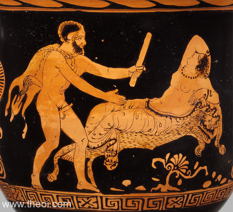 Satyr & Sleeping Maenad | Apulian red figure vase painting
