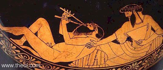 Satyr & Dionysus | Attic red figure vase painting