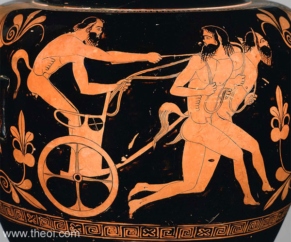 Satyrs with biga chariot | Athenian red-figure stamnos C5th B.C. | Museum of Fine Arts, Boston