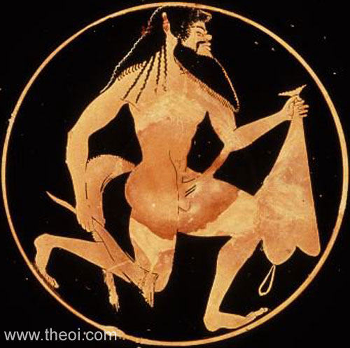 Satyr with Wineskin | Attic red figure vase painting