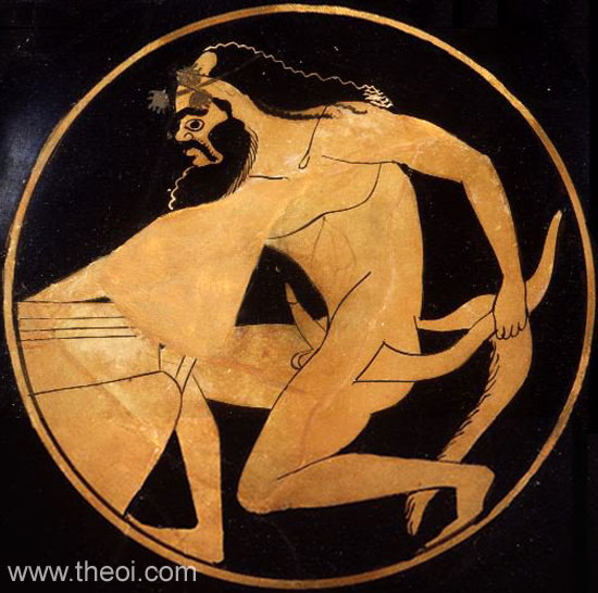 Satyr with Wine Jug | Attic red figure vase painting