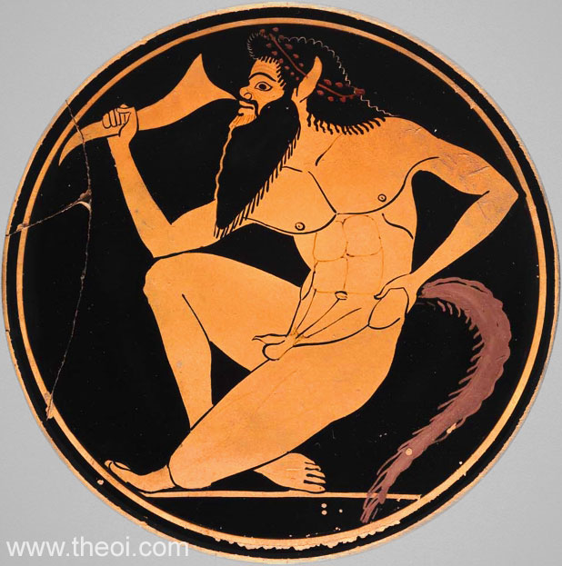 Satyr with Drinking Horn | Attic red figure vase painting