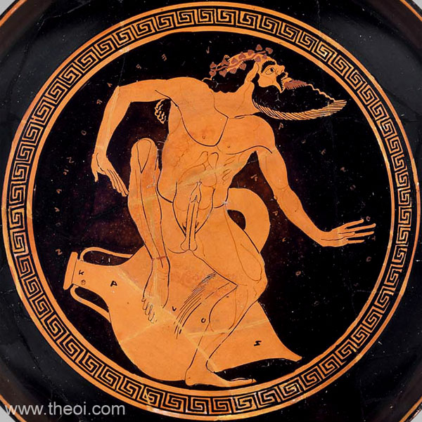 Satyr with wine amphora | Athenian red-figure kylix C5th B.C. | Museum of Fine Arts, Boston