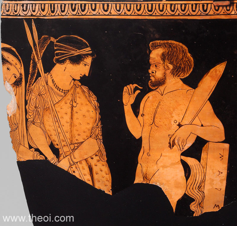Artemis & Marsyas | Lucanian red figure vase painting