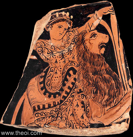 Rhea riding lion | Athenian red-figure vase fragment | Museum of Fine Arts, Boston