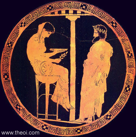 Themis and King Aegeus | Athenian red-figure kylix C5th B.C. | Antikensammlung Berlin