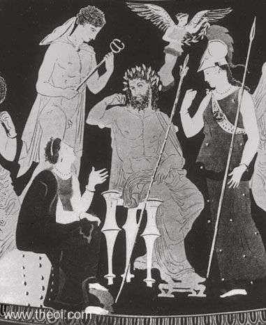 Hermes, Themis, Zeus and Athena | Athenian red-figure pelike C4th B.C. | State Hermitage Museum, Saint Petersburg