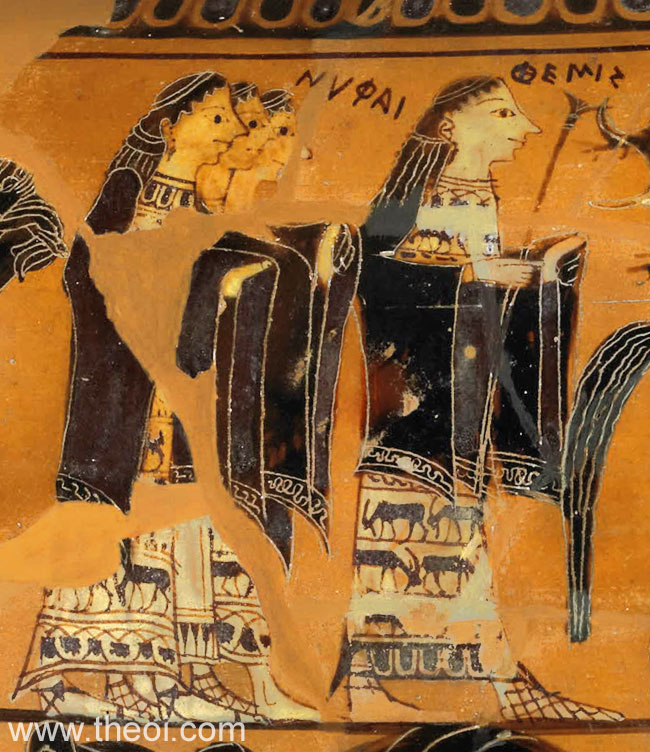Nymphs & Themis | Attic black figure vase painting