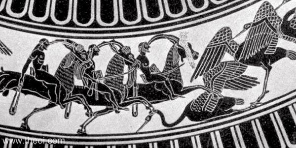 Pygmies Battling Cranes | Attic black figure vase painting