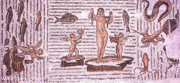 Aphrodite and the Erotes | Greco-Roman mosaic | Bardo National Museum, Tunis