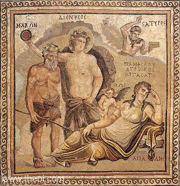 Maron, Dionysus and Ariadne | Greco-Roman mosaic C3rd A.D. | Miho Museum, Kyoto