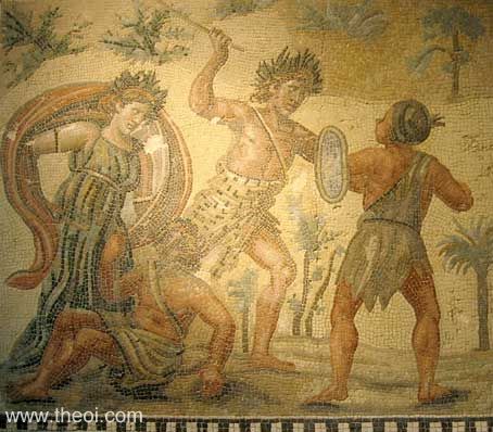 Dionysus, Bacchante and Indian warriors | Greco-Roman mosaic | National Roman Museum, Rome