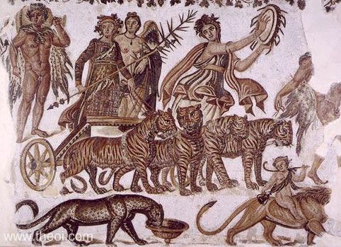 Tiger-chariot of Dionysus | Greco-Roman mosaic from Sousse C3rd A.D. | Sousse Archaeological Museum