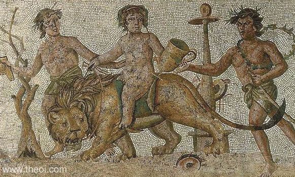 Dionysus riding lion | Greco-Roman mosaic from El Djem C2nd A.D. | El Djem Archaeological Museum