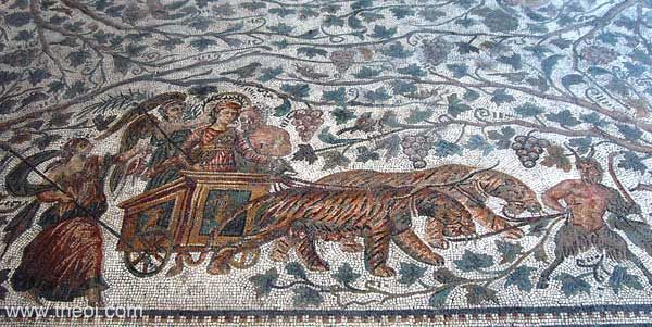 Tiger-chariot of Dionysus | Greco-Roman mosaic from Thysdrus C3rd A.D. | Bardo National Museum, Tunis