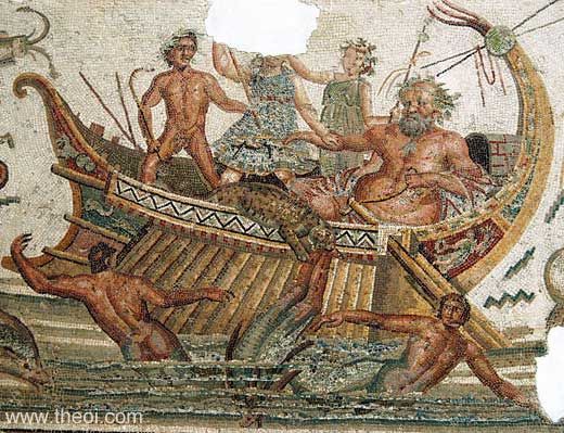 Dionysus, Silenus and the Tyrrhenian pirates | Greco-Roman mosaic from Utica | Bardo National Museum, Tunis